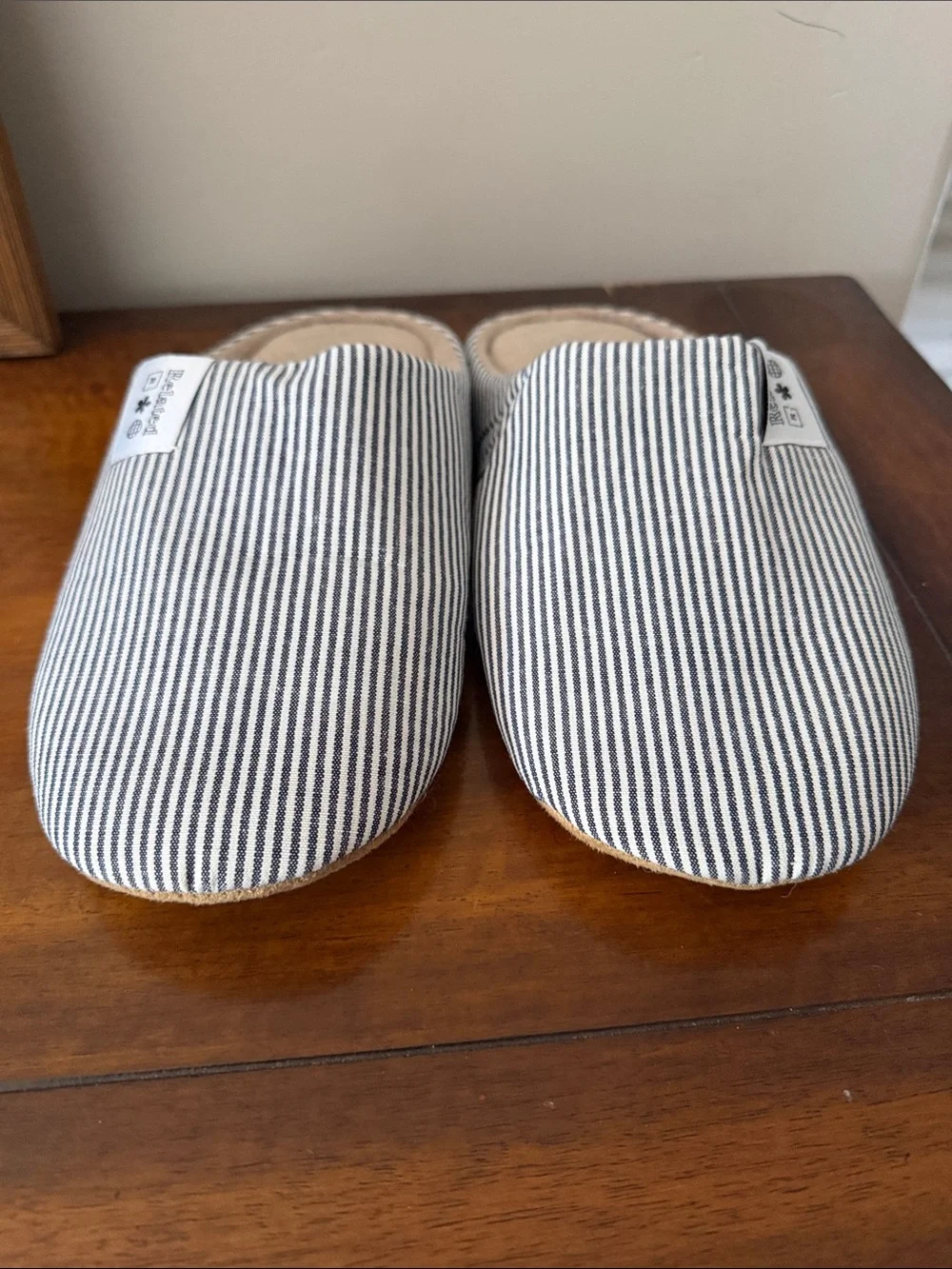 Striped Slip-On House Slippers - Blue & White